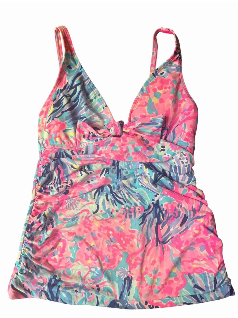 Lilly Pulitzer Floral Ruched Tankini Swim Top Pink Blue Size 2